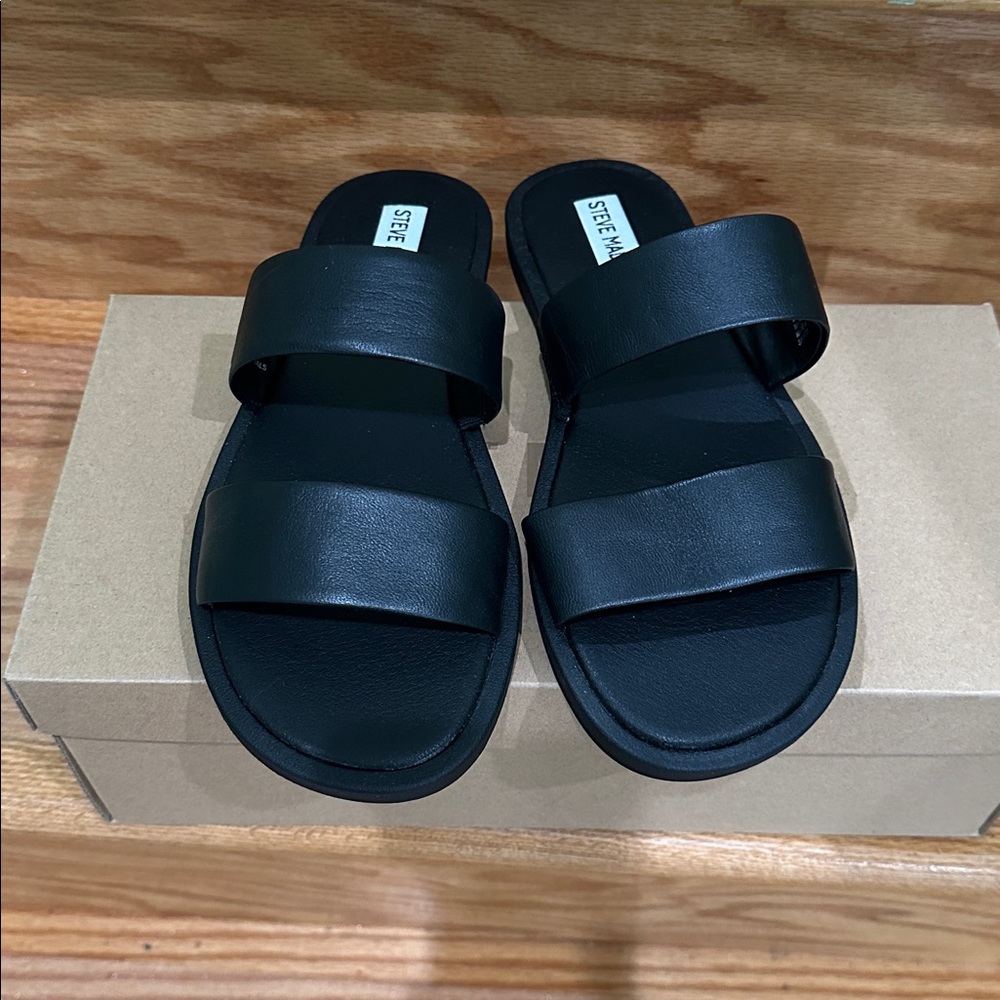 Steve Madden Black Double Strap Slides